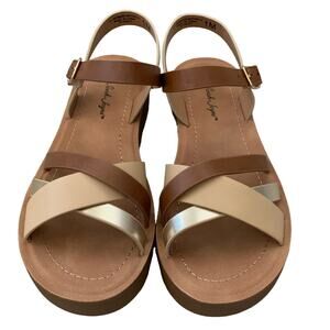 NEW Sarah-Jayne Brown & Gold Girls Strappy Sandals - Size 1 (Little Girl) - NIB